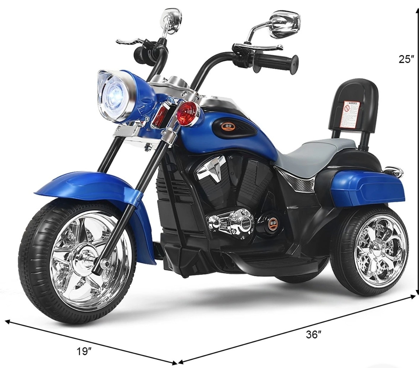 6V Kids Ride On Chopper Motorcycle 3 Wheel Trike with Headlight and Horn Blue