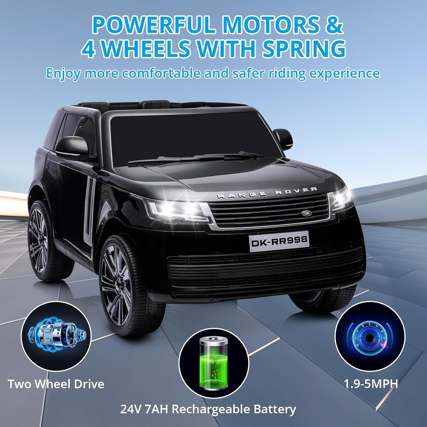 GARVEE 24V Kids Ride-On Car 2-Seater Dual 240W Motor LED Lights Music, Remote