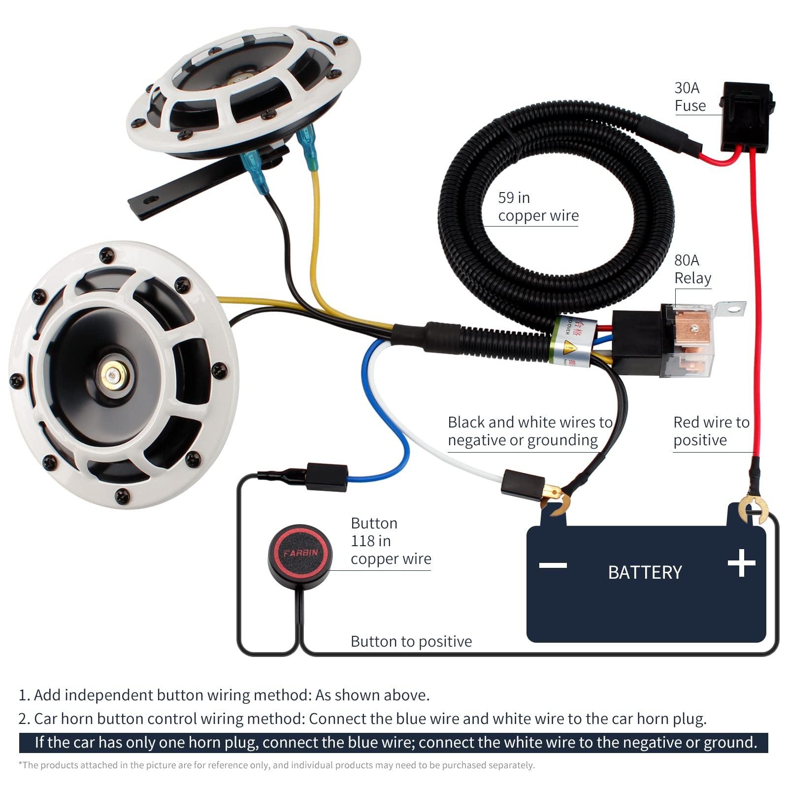 Car Horn 12V Loud Motorcycle High Low Supertone Truck Electric Train White