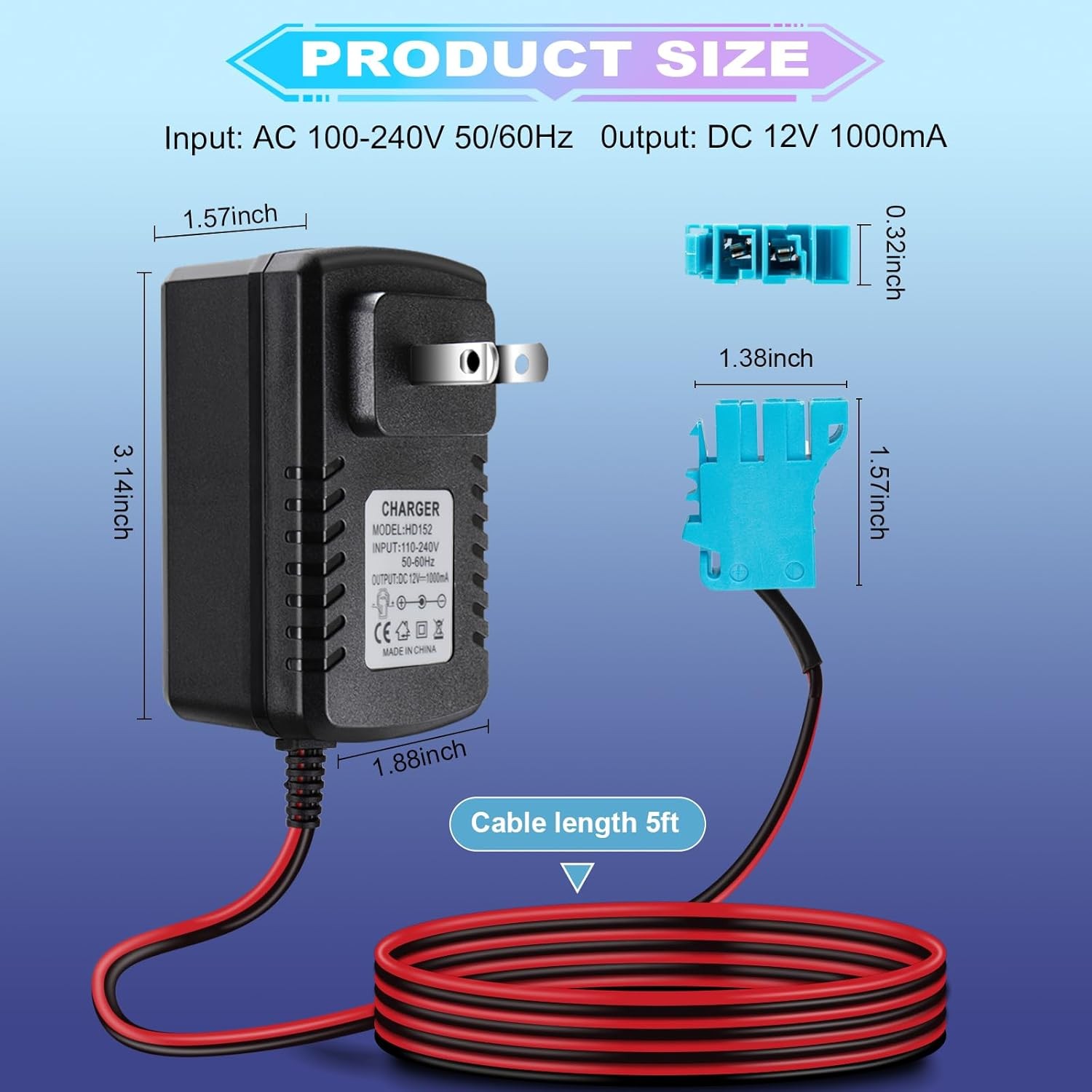12V Battery Charger for Peg-Perego Johns Deere Ground Force Tractor Gators XUV P