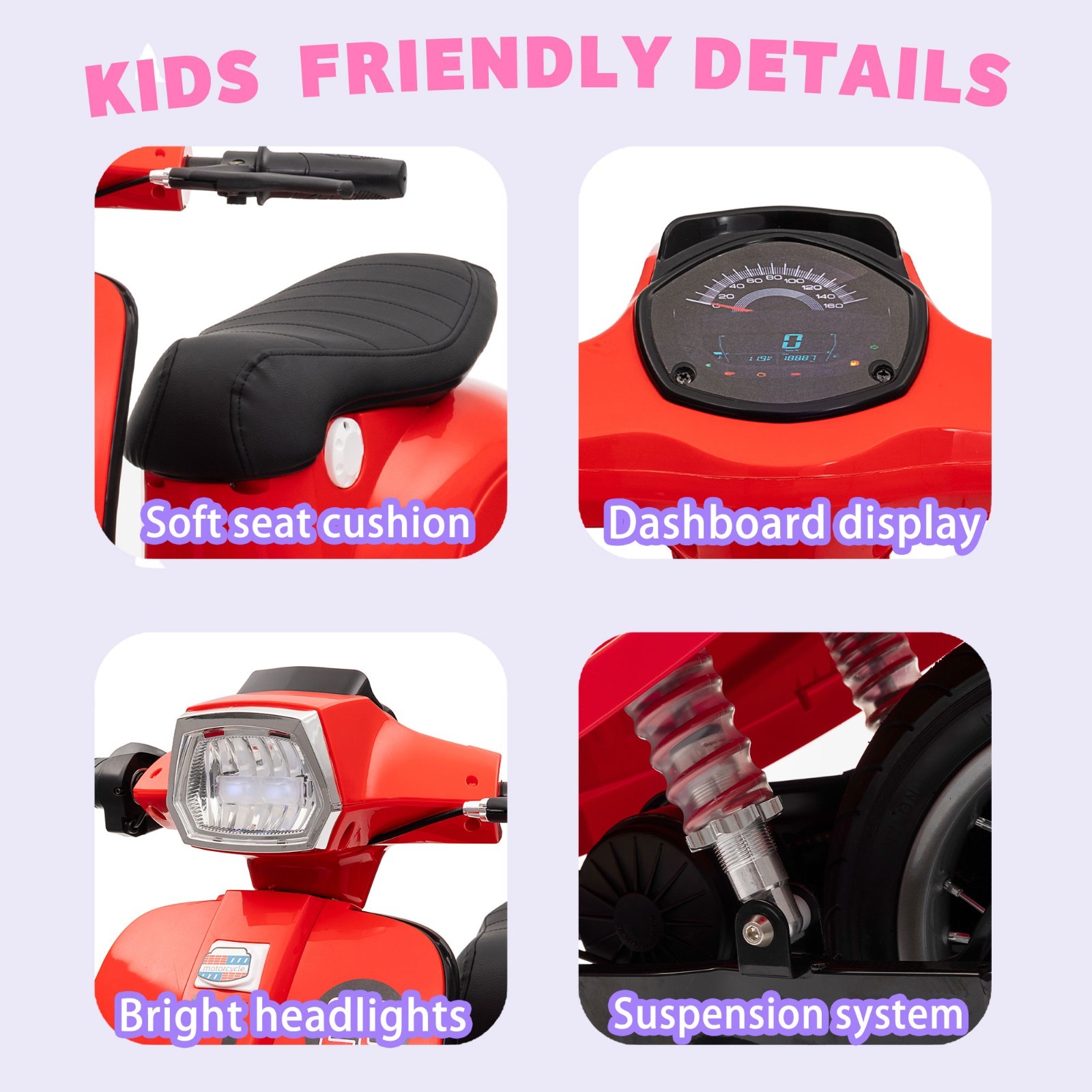 Kids 24V Retro Euro-Style Battery-Powered Electric Scooter, Ages 8+, Slow Start