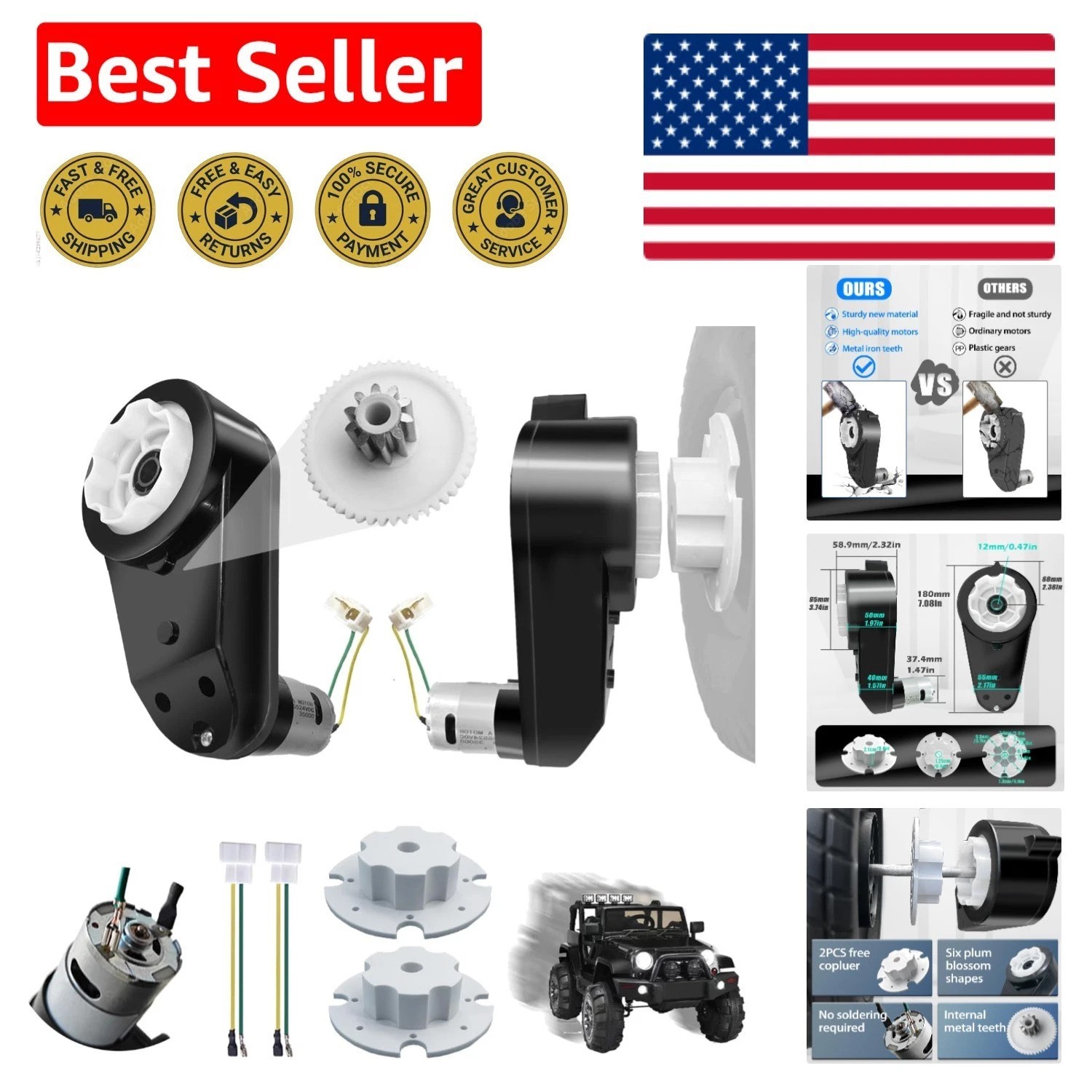 High-Torque 2PCS 24V Motor Gearbox Set for Electric Ride-On Cars – Easy Install