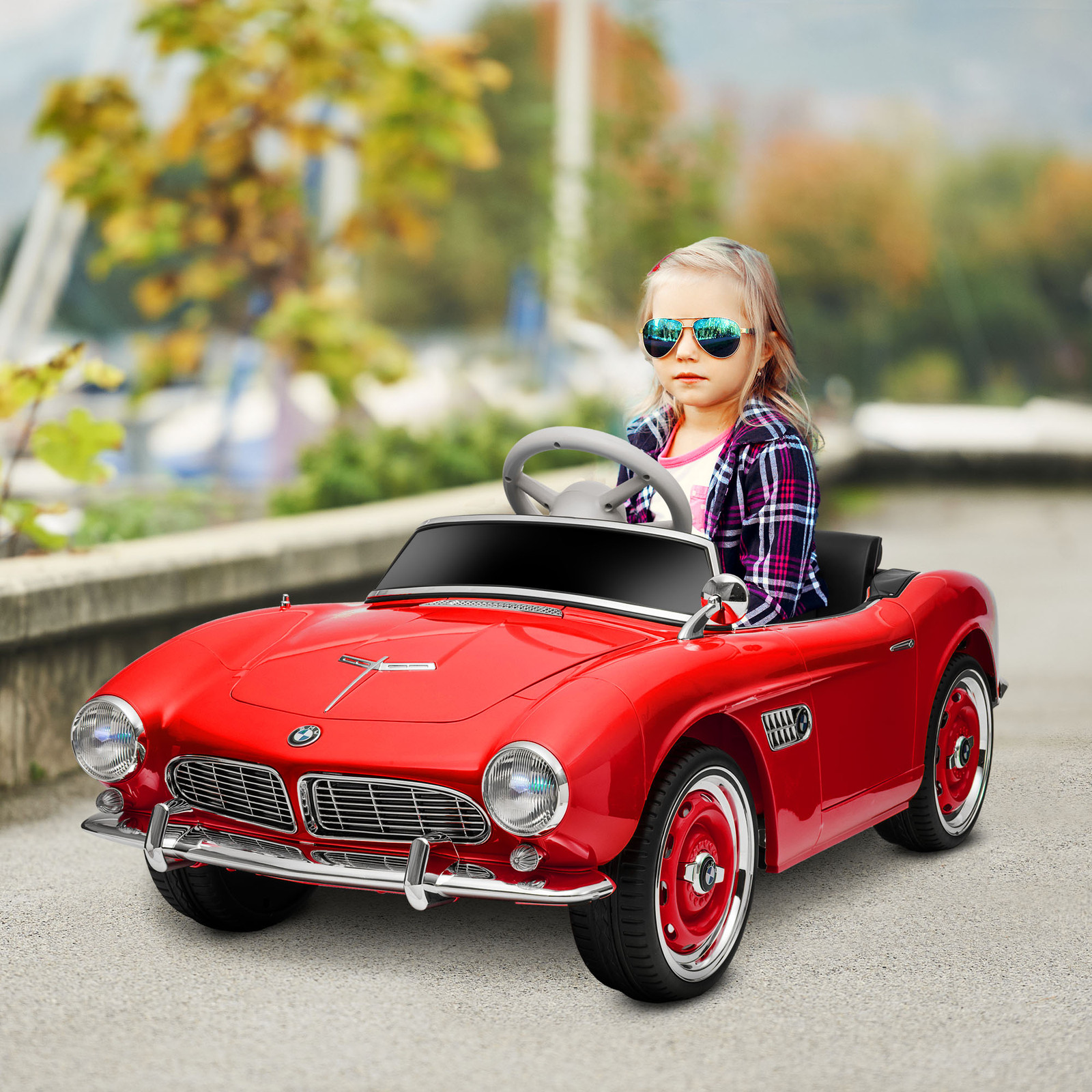 Licensed BMW 12V Kid Electric Ride-On Car with Easy Transport, Red