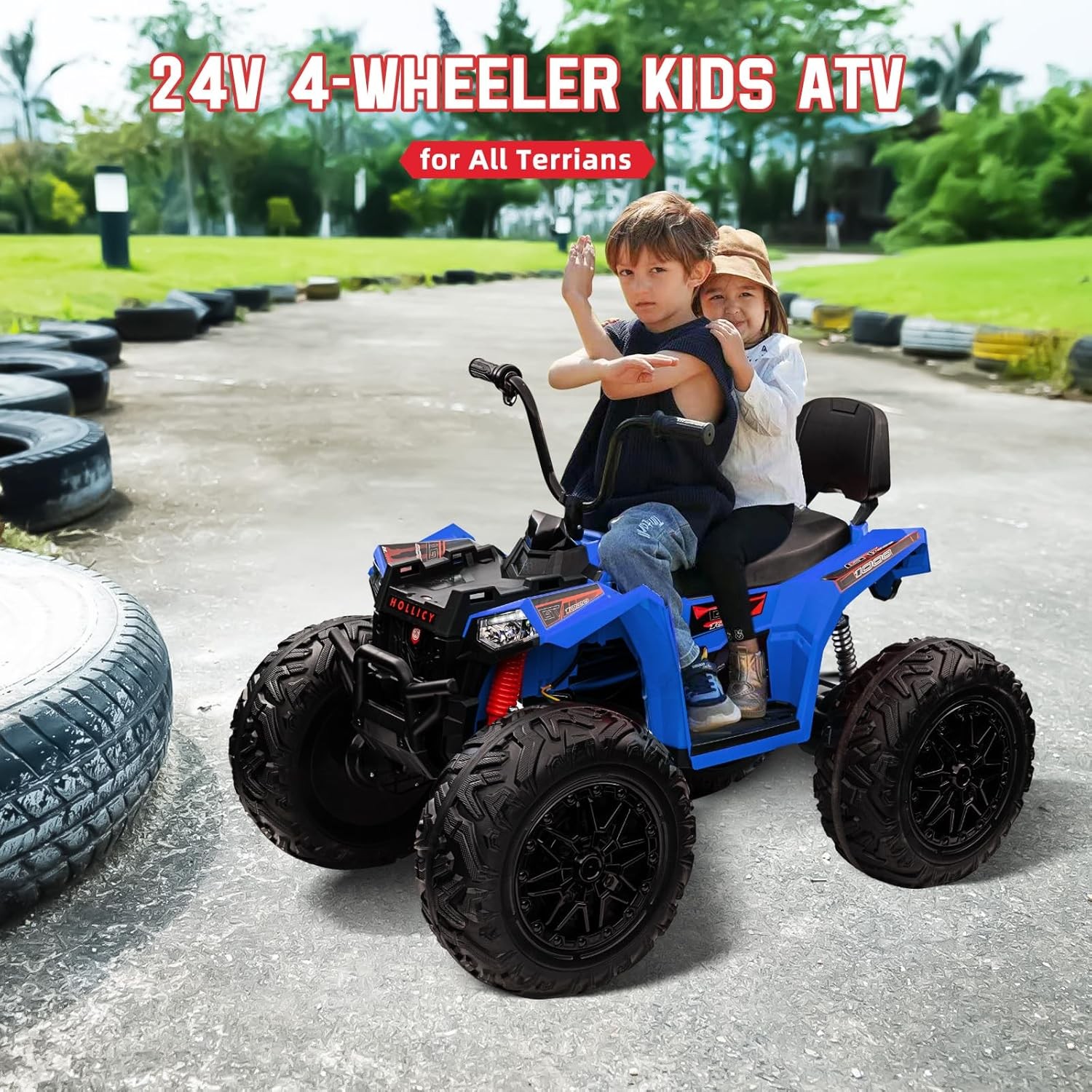 Kids Electric Quad, 2-Seater 4WD, 5MPH Max Speed with Music & LEDs for Ages 3-8