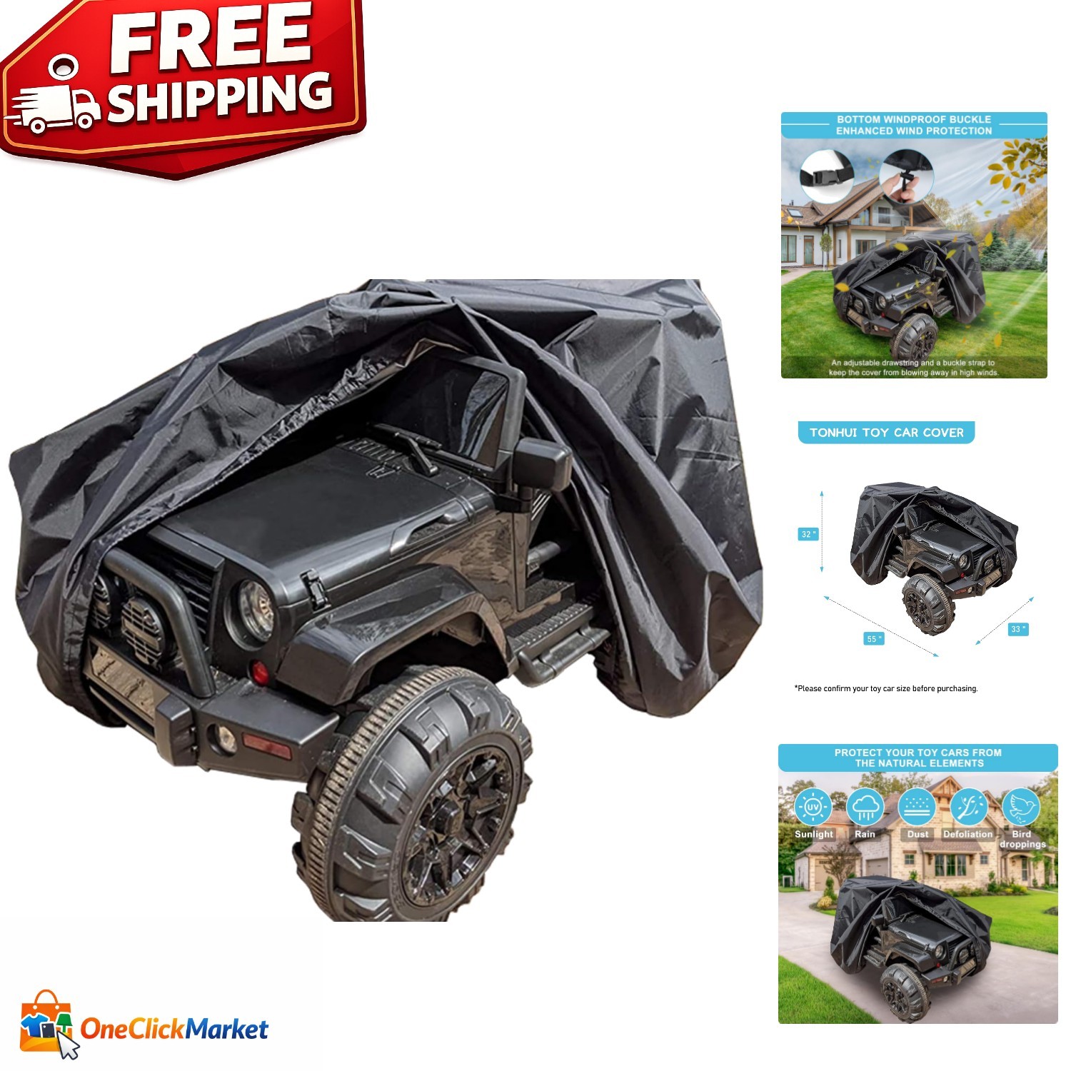 Polyester Cover for Kids Electric Cars – 55x33x32 Weatherproof Shield
