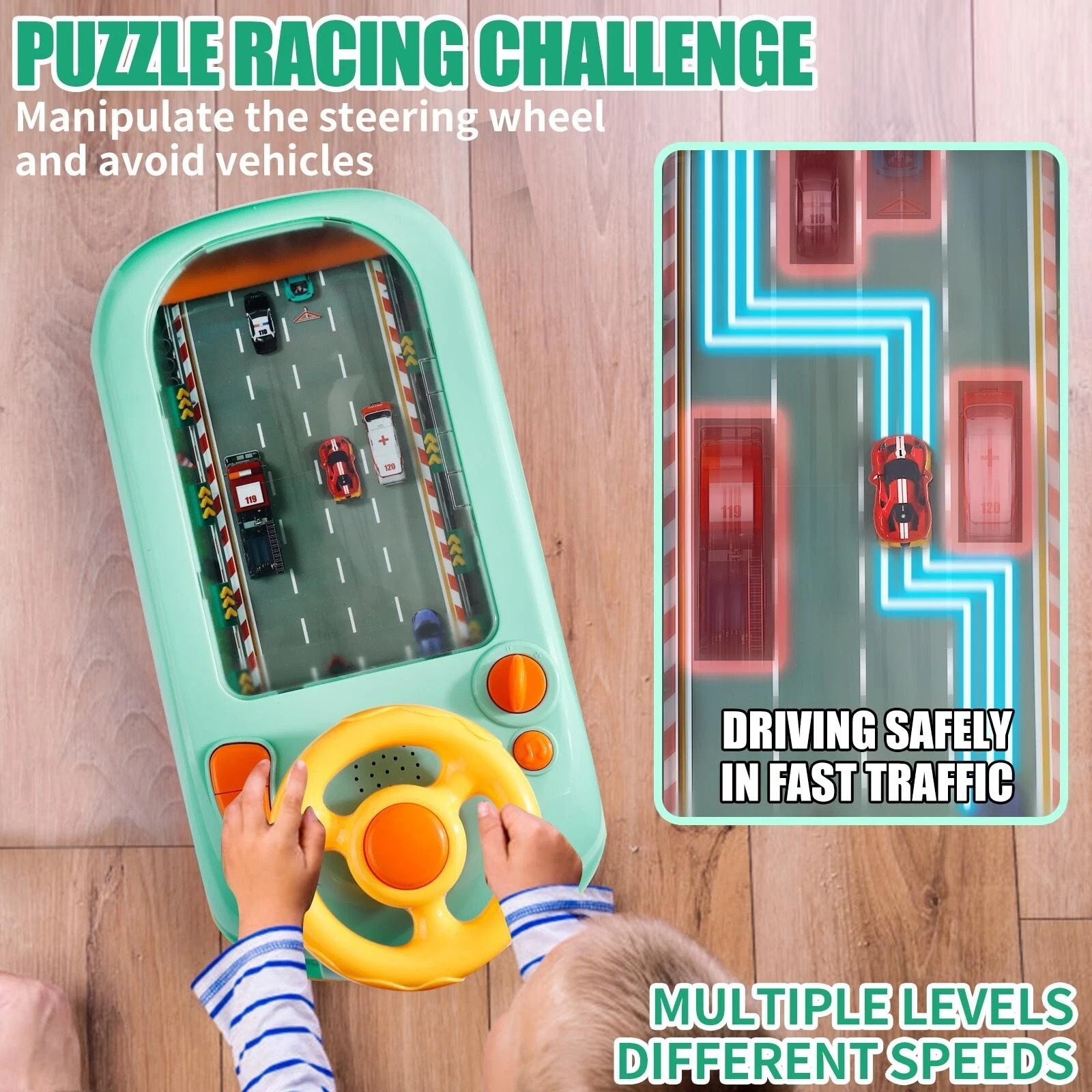 Car Racing Adventure Toy, Musical steering Wheel Racing Car Toy for Kids, Toddle