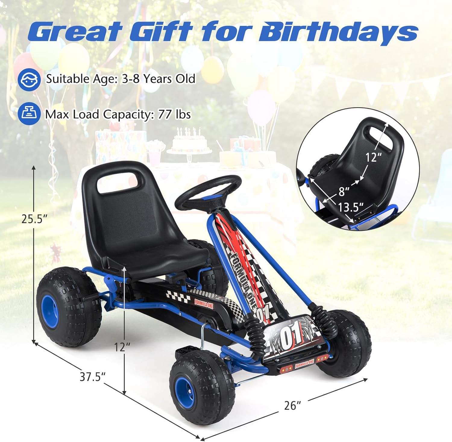 Pedal Go Kart, 4 Wheeler Toddler Racing Ride on Pedal Car Toy, Forward/Backward,