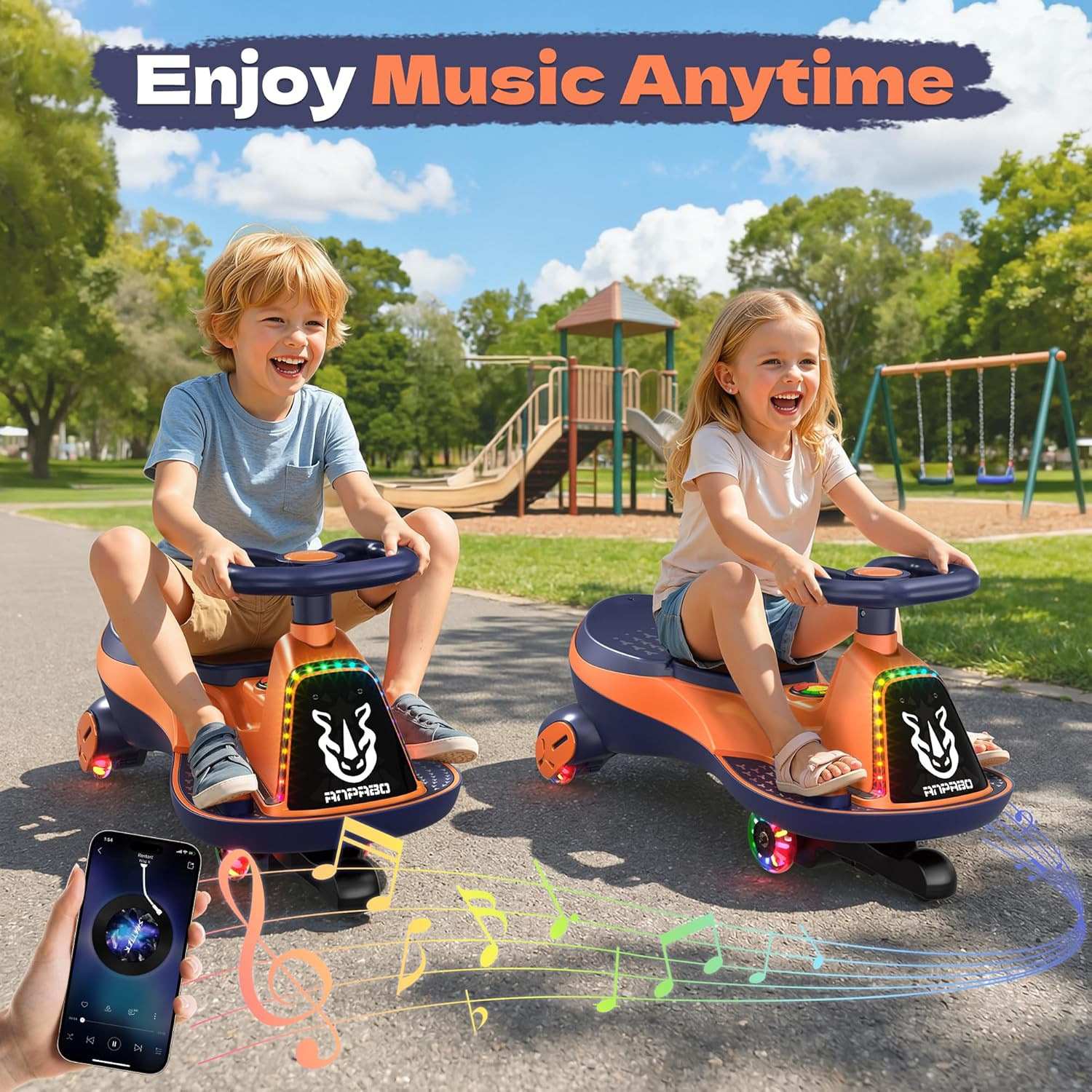 12V Electric Wiggle Car with Pedals 2 Seater 2X75W Motor Music Bluetooth Ride On