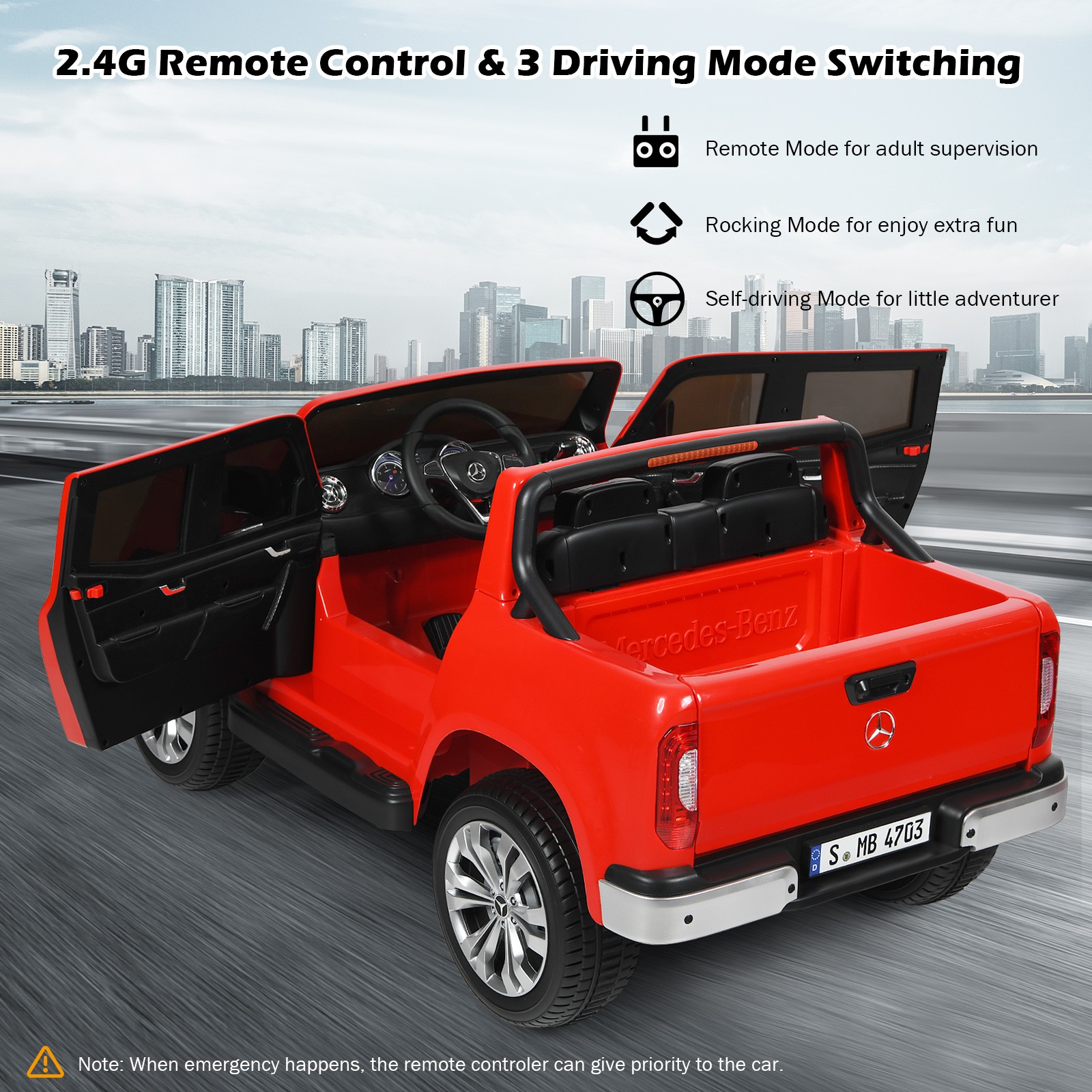 2-Seater 12V Kids Ride On Car Mercedes Benz Licensed X Class RC W/ Trunk Red
