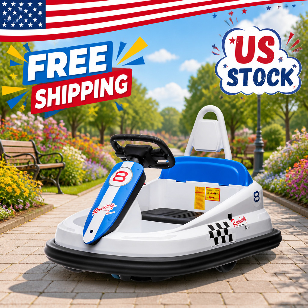 6V Kids Electric Bumper Car for Toddlers, Spin 360°, Forward/Reverse Music