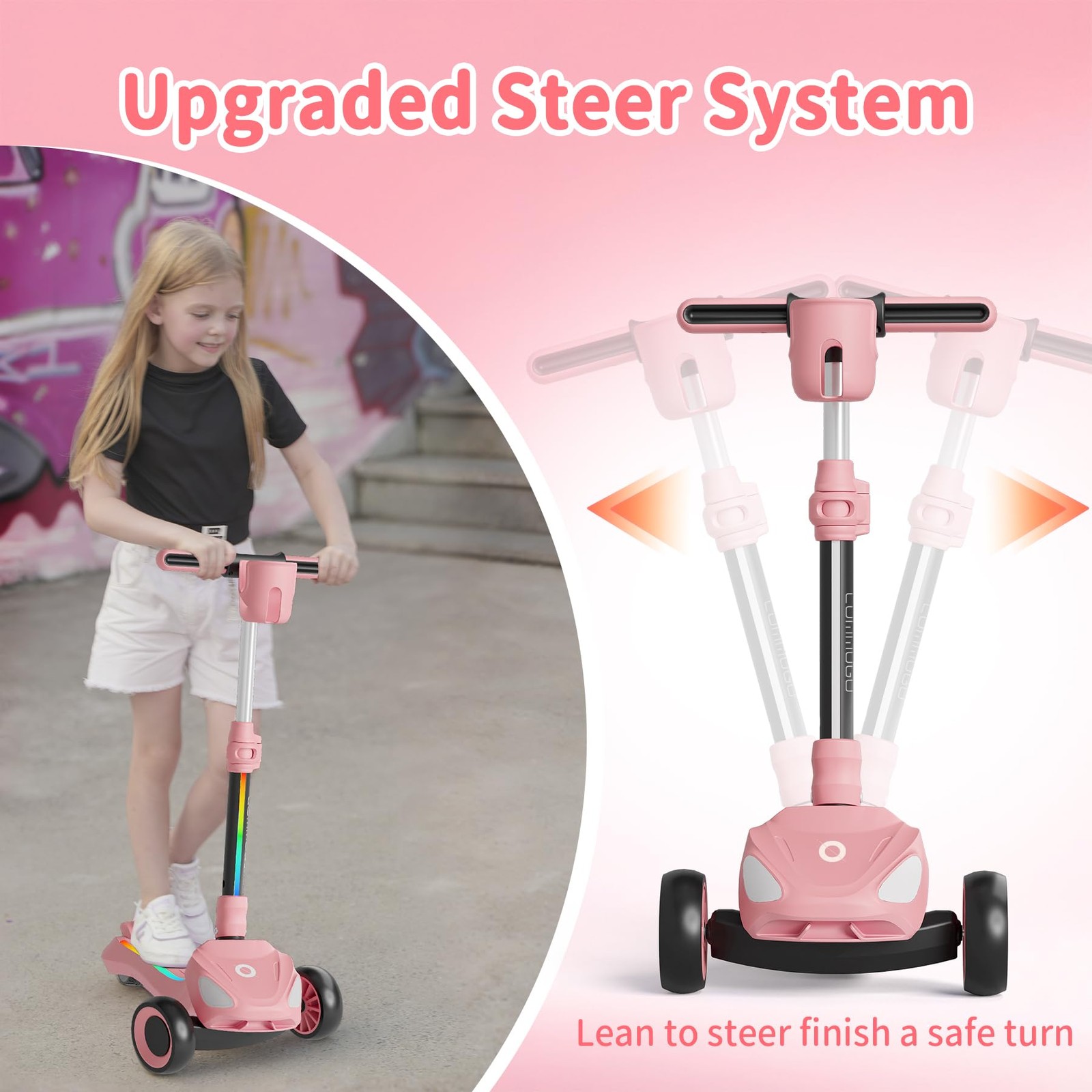 Electric Scooter for Kids with 3 LED Wheels, 5MPH Safe Speed, LCD Screen