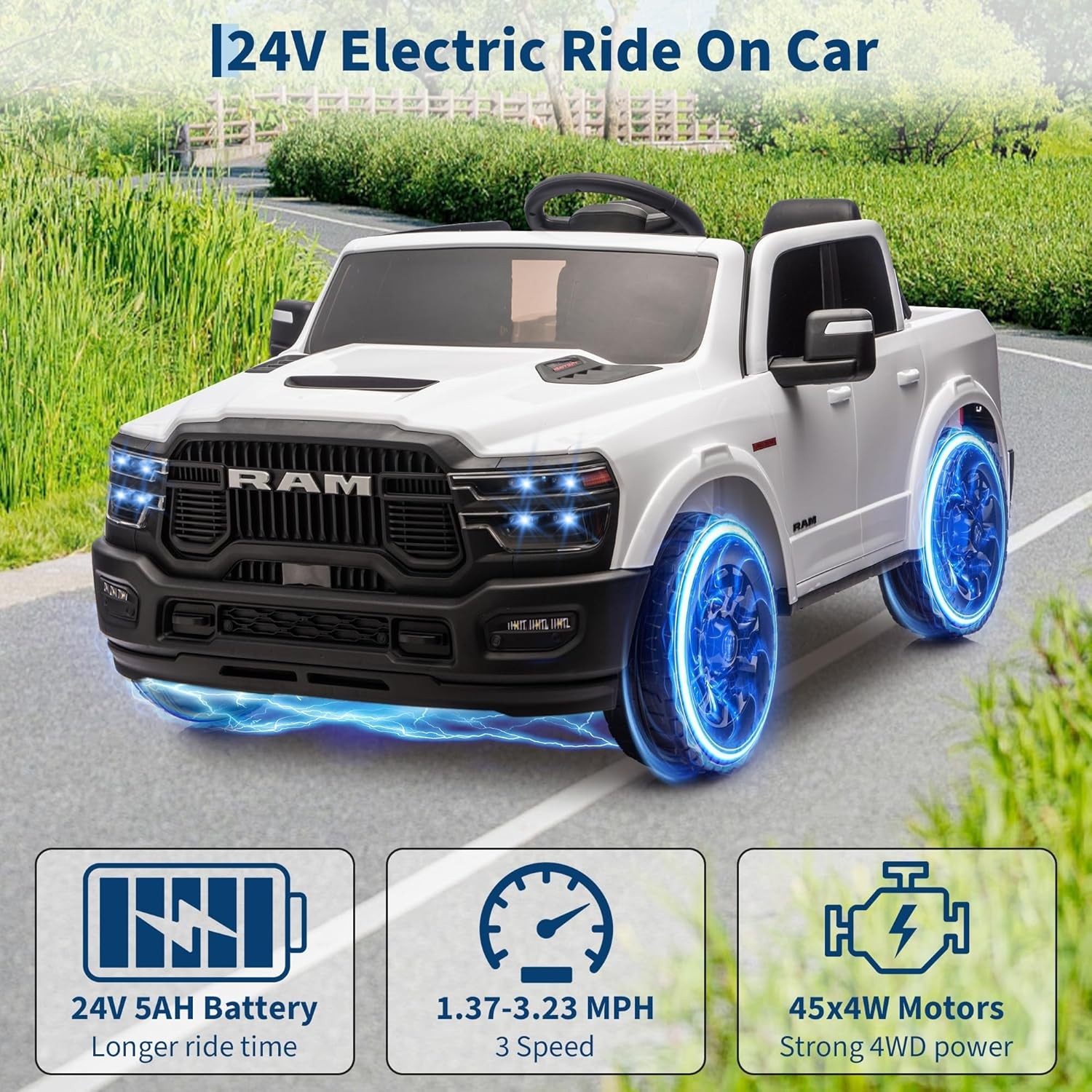 2 Seater Electric Car for Kids 24V Ride on Truck Toys Licensed RAM 2500 for Kids