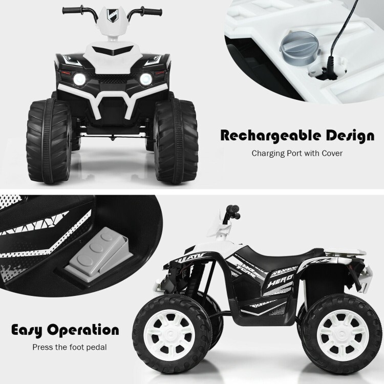 12V Kids 4-Wheeler ATV Quad Ride On Car w/ LED Light & Music Vehicle Toy White