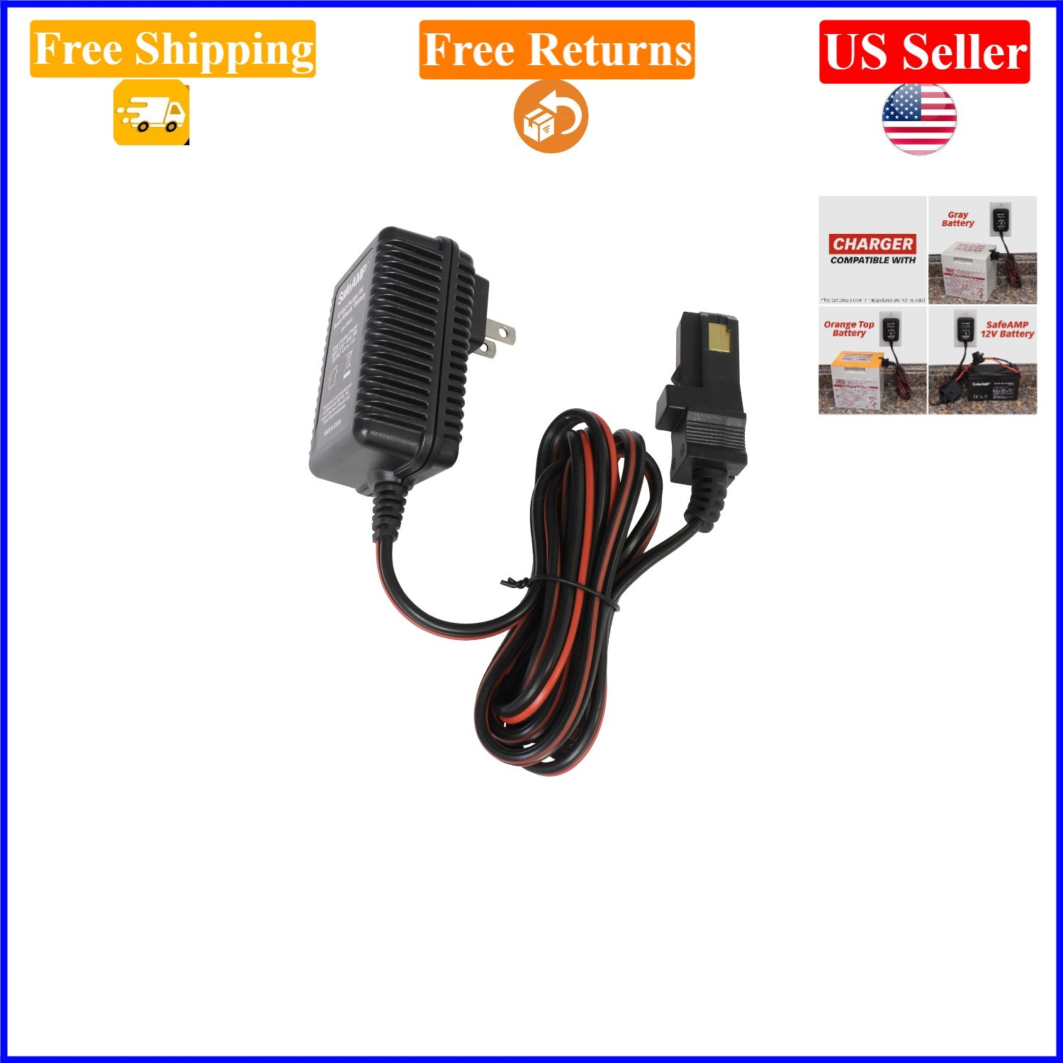12V Power Wheels Charger – Gray & Orange Top Batteries, Listed, 1A