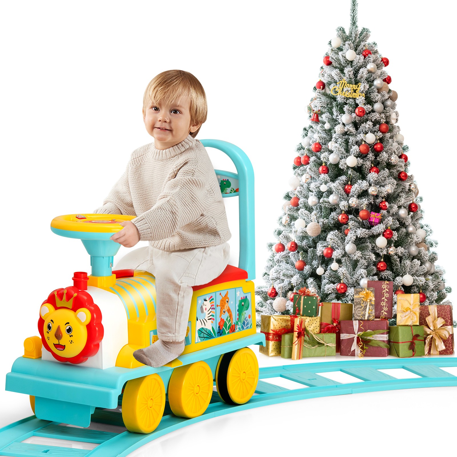 6V Electric Kids Ride On Train w/ 16 Curved Tracks & 6 Stable Wheels Blue