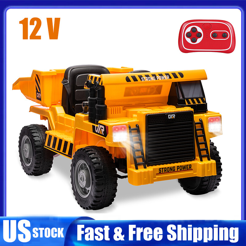 12V Kids Ride On Dump Truck RC Construction Battery Tractor w/ Electric Bucket