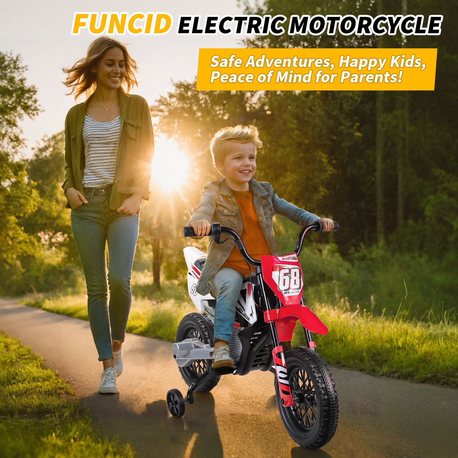 12V Kids Ride on Motorcycle w/ Twist Grip Throttle 2 Training Wheels Kids Gift-