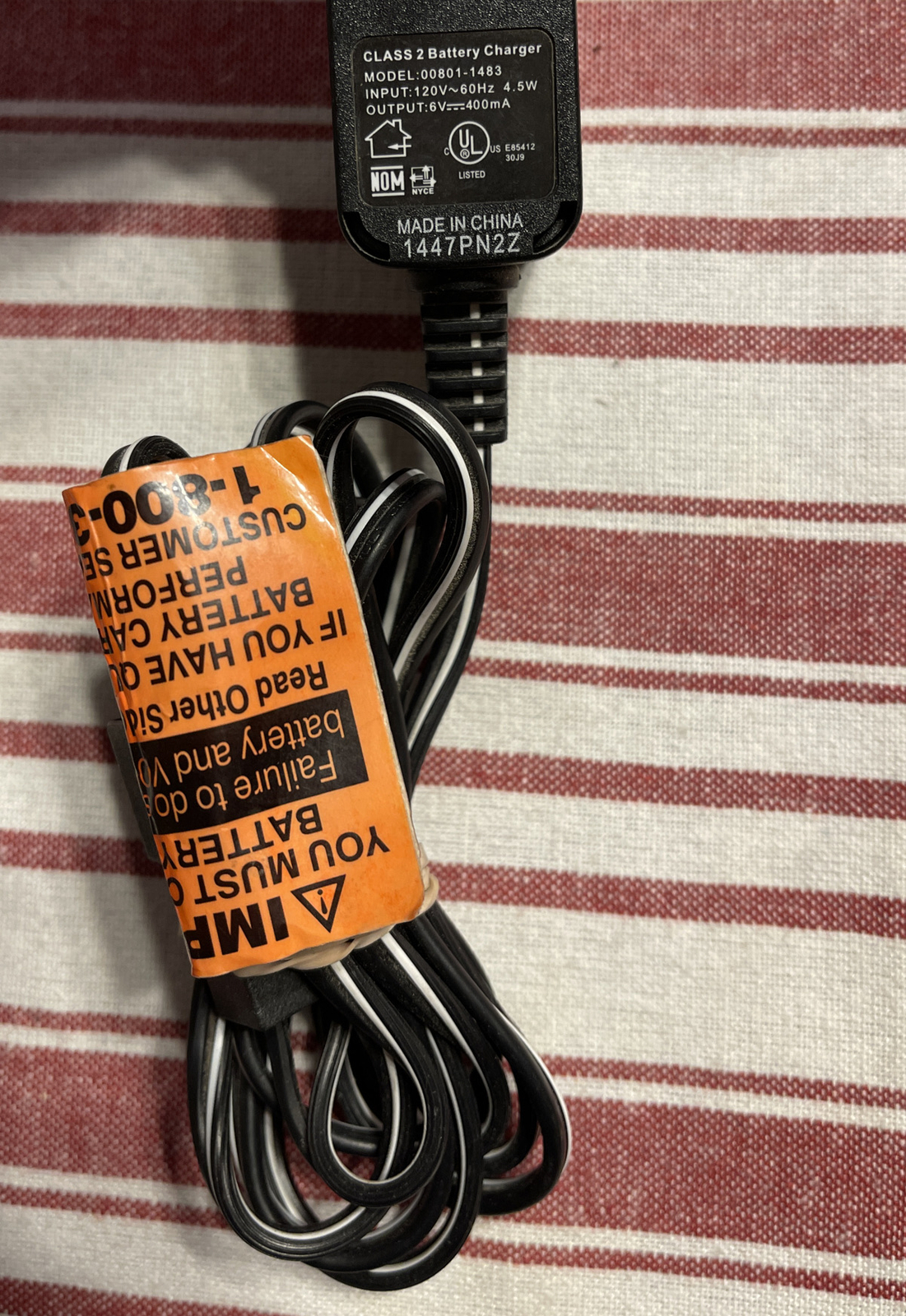 Fisher Price Power Wheels Class 2 Battery Charger OEM 00801-1483 120v 4.5w