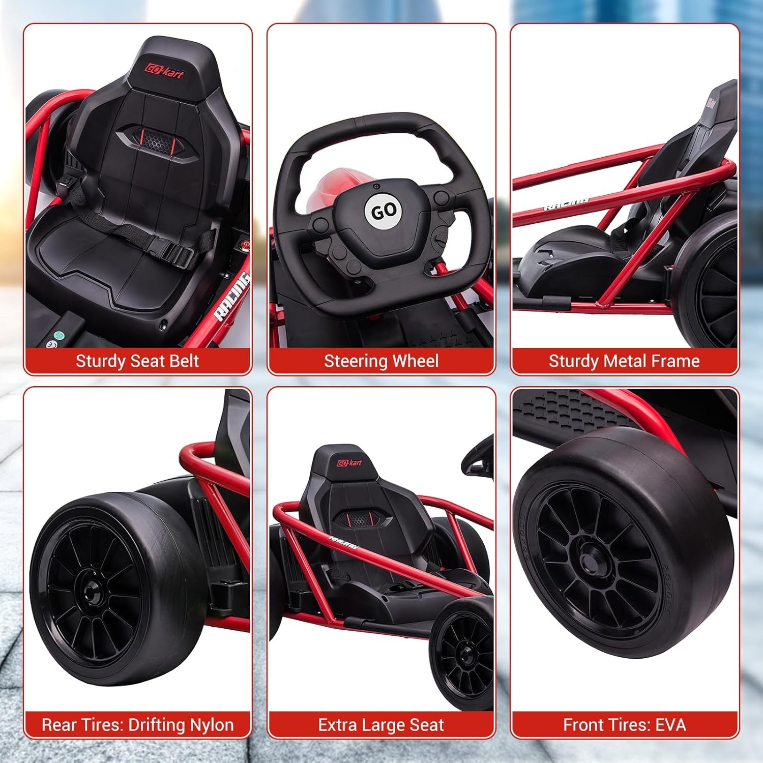 24V 9Ah Electric Ride-on Go Kart Car Toy 8.1MPH Power Wheels Load 300w Age 8-14