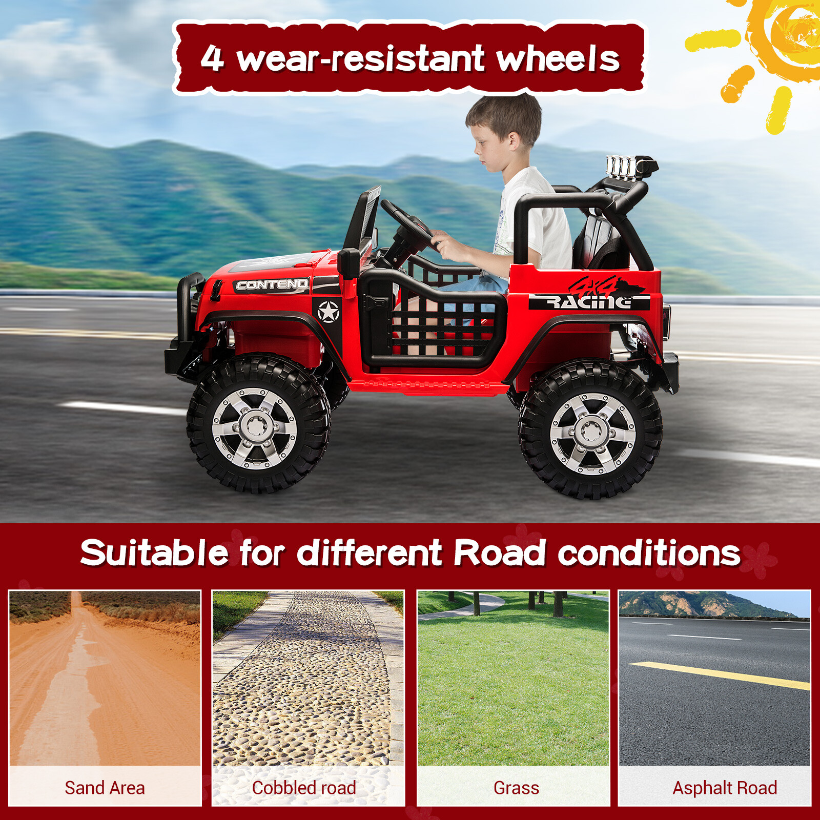 2 Seater Kids Ride On Truck Car 12V Battery Powered Electric Vehicle Present Red