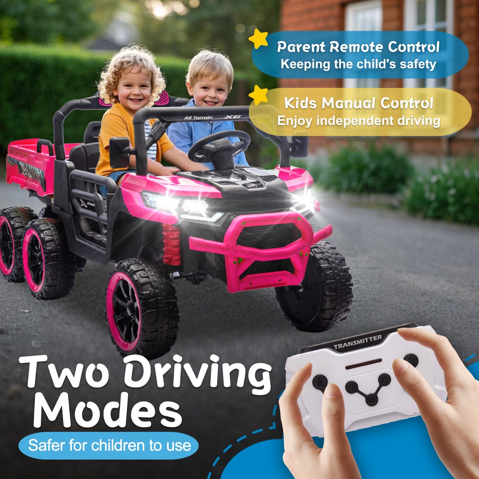24V Kids Ride on Electric Car UTV w/Remote, LED, Battery Power Wheels Truck,Pink