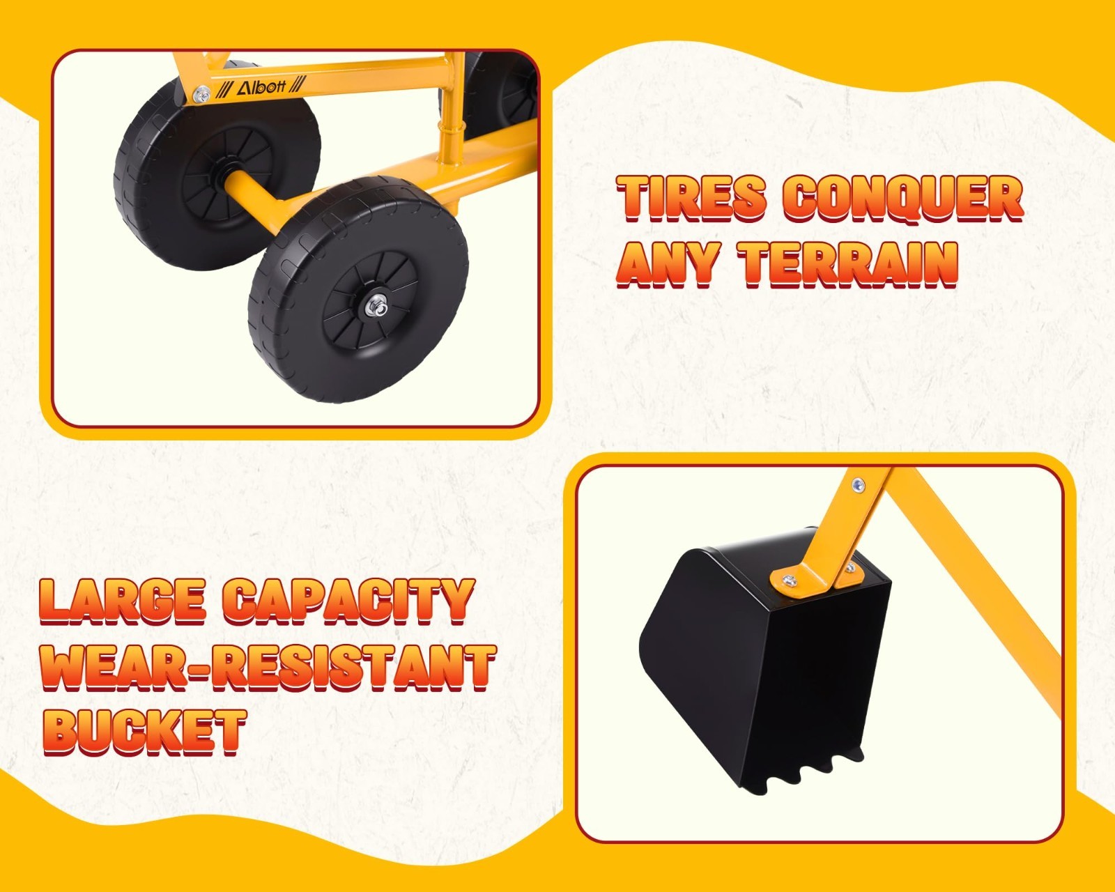 Ride-On Sand Digger Excavator Toy with 360° Rotating Seat & 8″ Wheels – Yellow