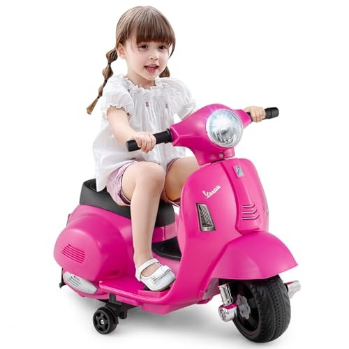 COSTWAY KIDS RIDE ON MOTORCYCLE WITH TRAINING WHEELS 6V BATTERY 26″X20″ – PINK