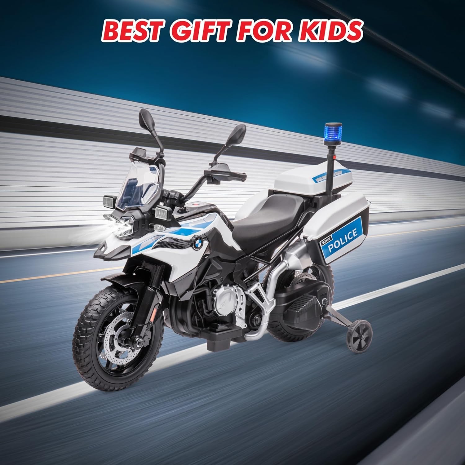 BMW Licensed Police Motorcycle for Kids, 12V W/ Training Wheels, Lights & Music
