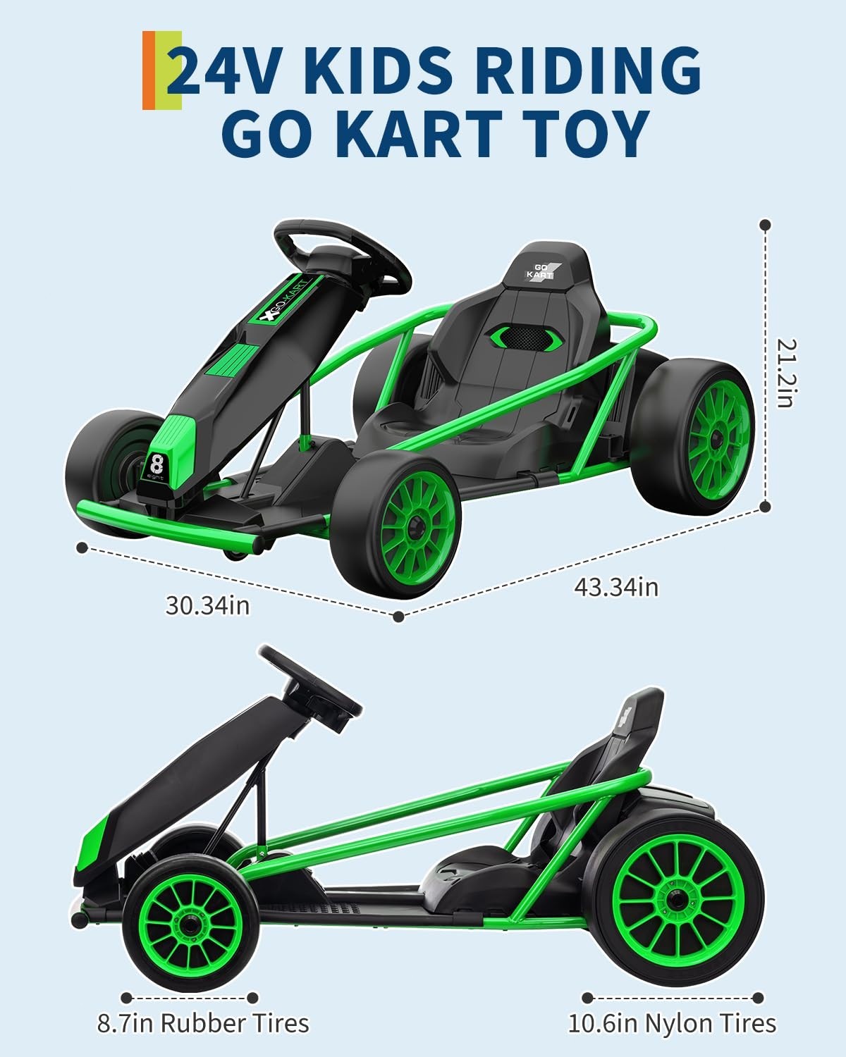 24V Go Kart for Kids High Speed Drifting Outdoor Ride On Toy for Teens W/ Music