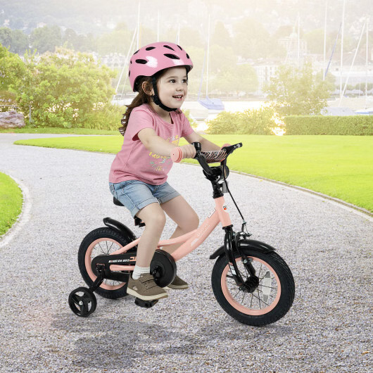 12 Inch Kids Bike Adjustable with Removable Training Wheels Pink for 3-8 Years O