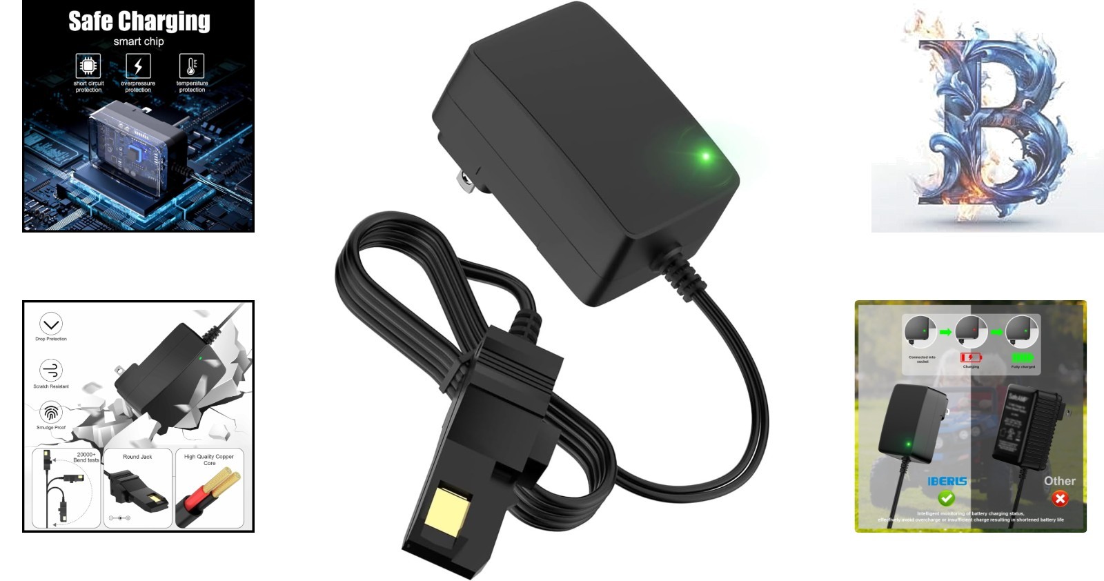 Durable 12V Power Wheels Charger for Gray & Orange Top Batteries – 6.5 FT Cord