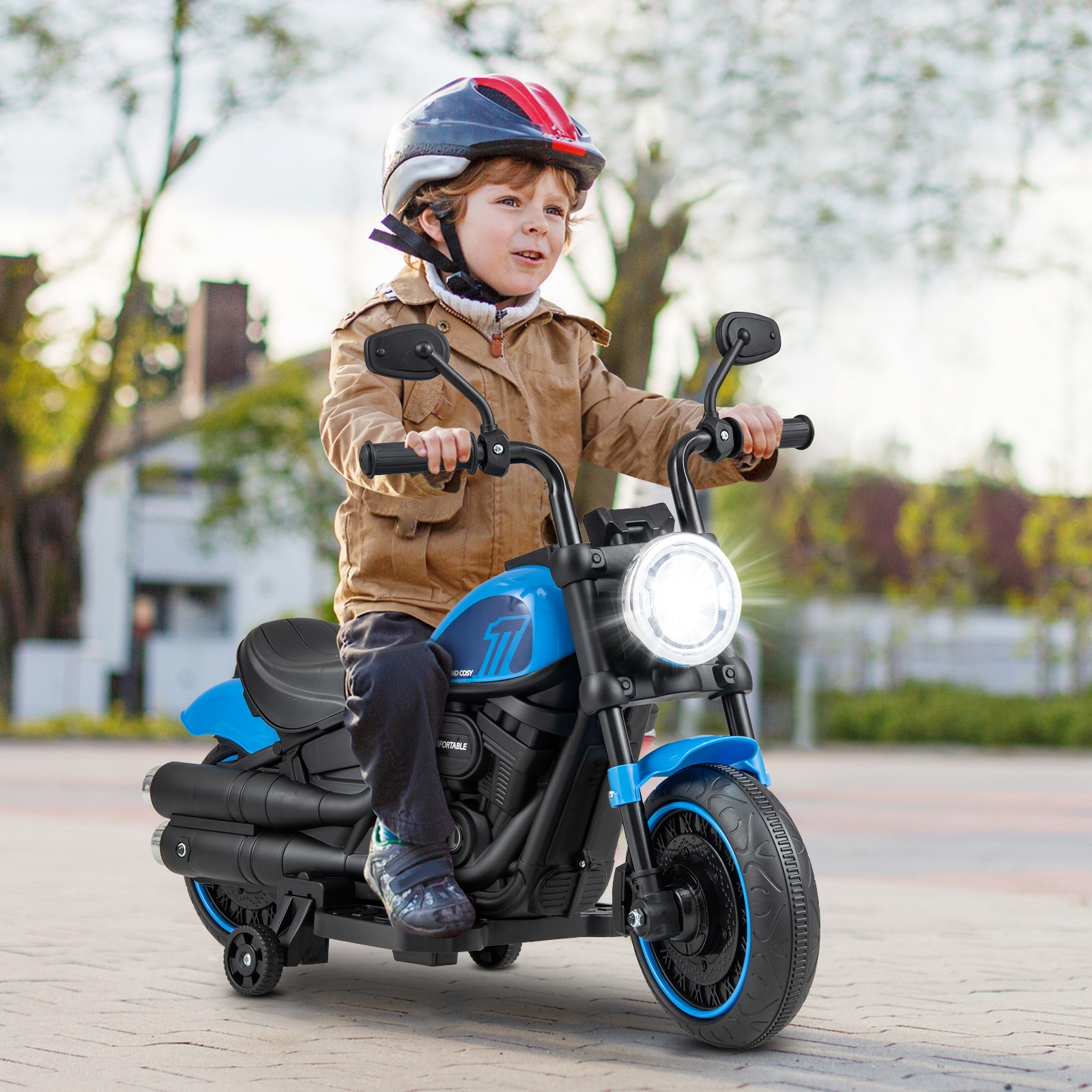 6V Kids Ride-on Electric Motorcycle w/ Music, Story & FM Modes, Training Wheels