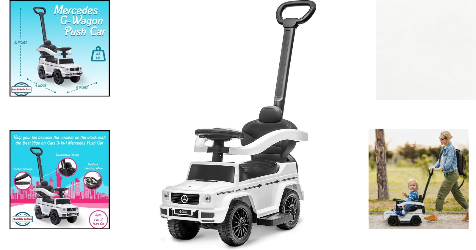 Luxury Mercedes G-Wagon Toddler Stroller and Ride-On Car with Music Function