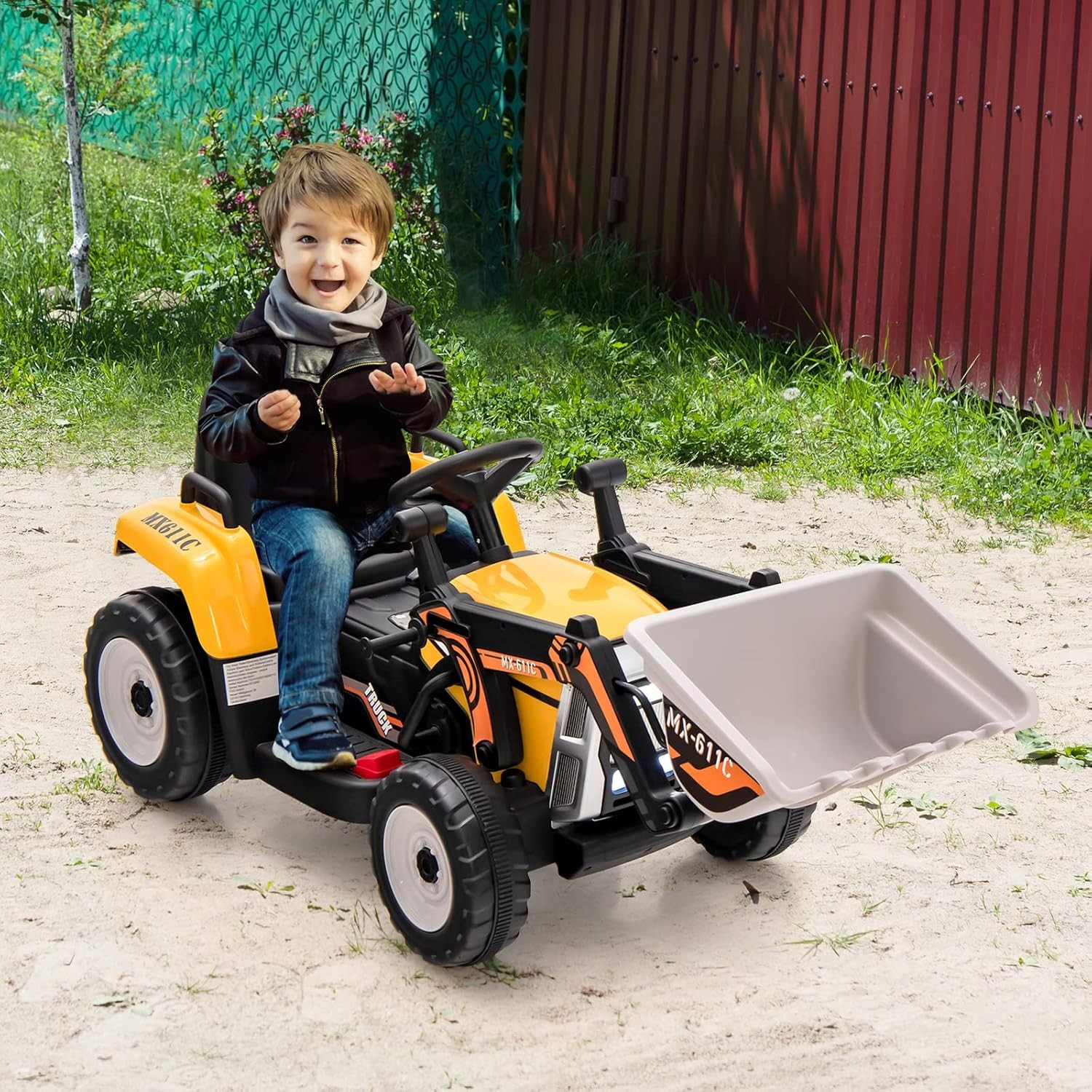 HONEY JOY 12V Ride On Excavator with Remote and Digging Bucket Yellow