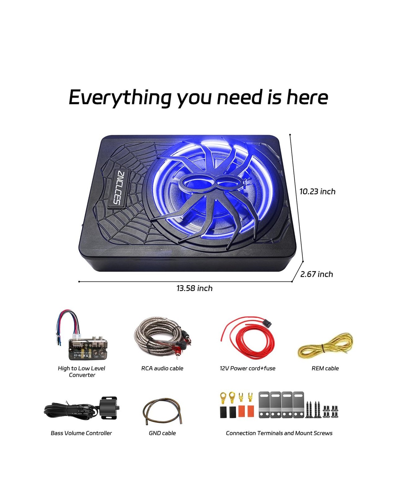 2025 Upgraded 10″1200W Slim Under Seat Powered Car Subwoofer, Car/Truck Sub B…