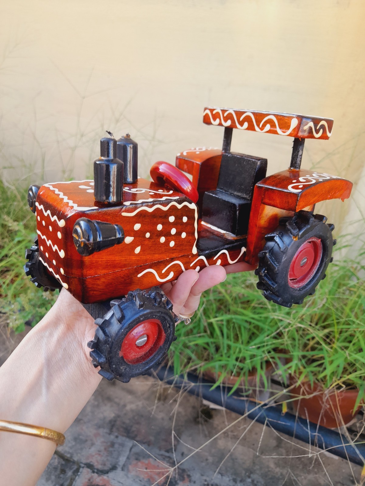 Wood Toy Farm Tractor Kids Toddlers Playthings 4 wheel Toy Wooden Handmade Gift