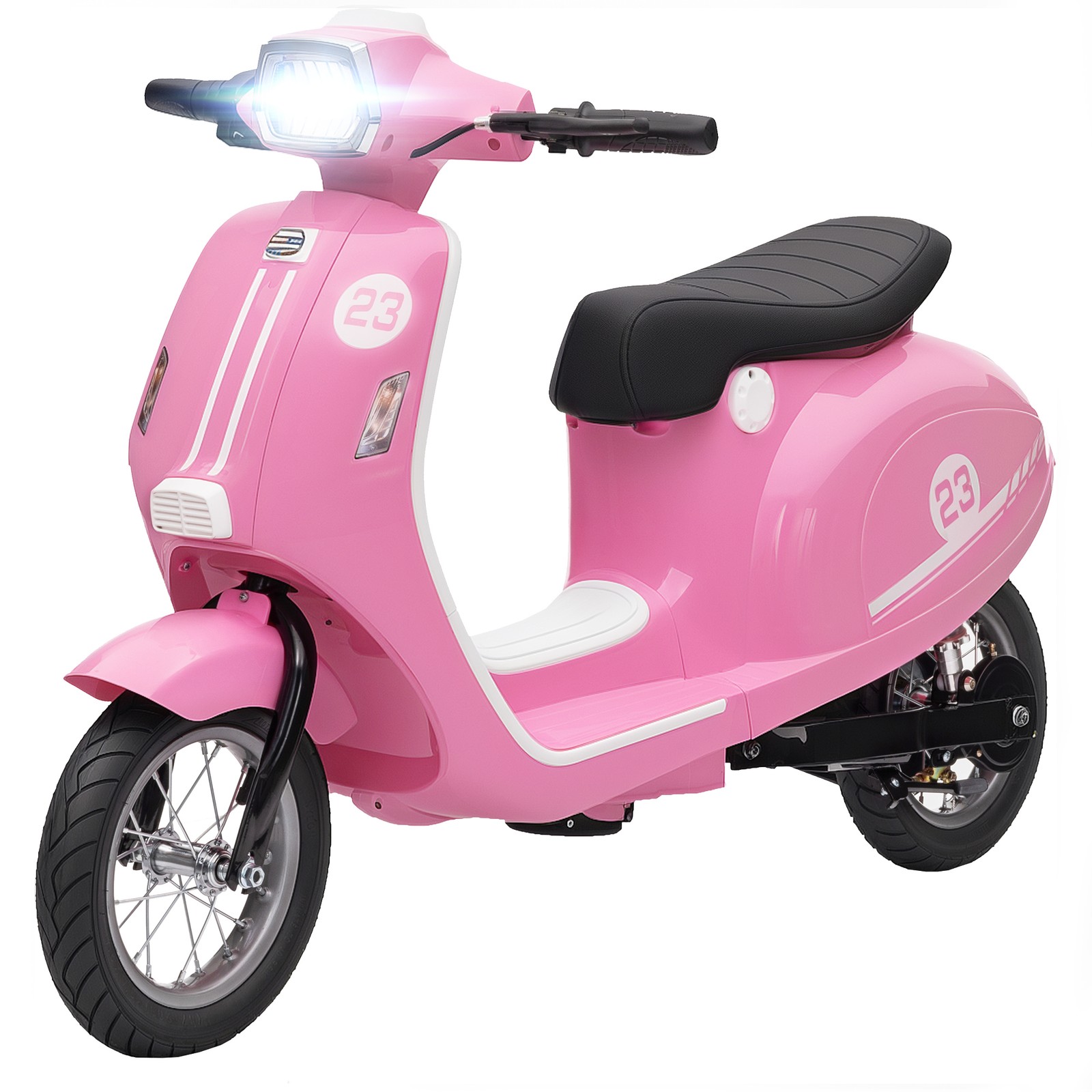 24V Kids Motorcycle with Rear Suspension, Lights for 8-12 Years, Pink