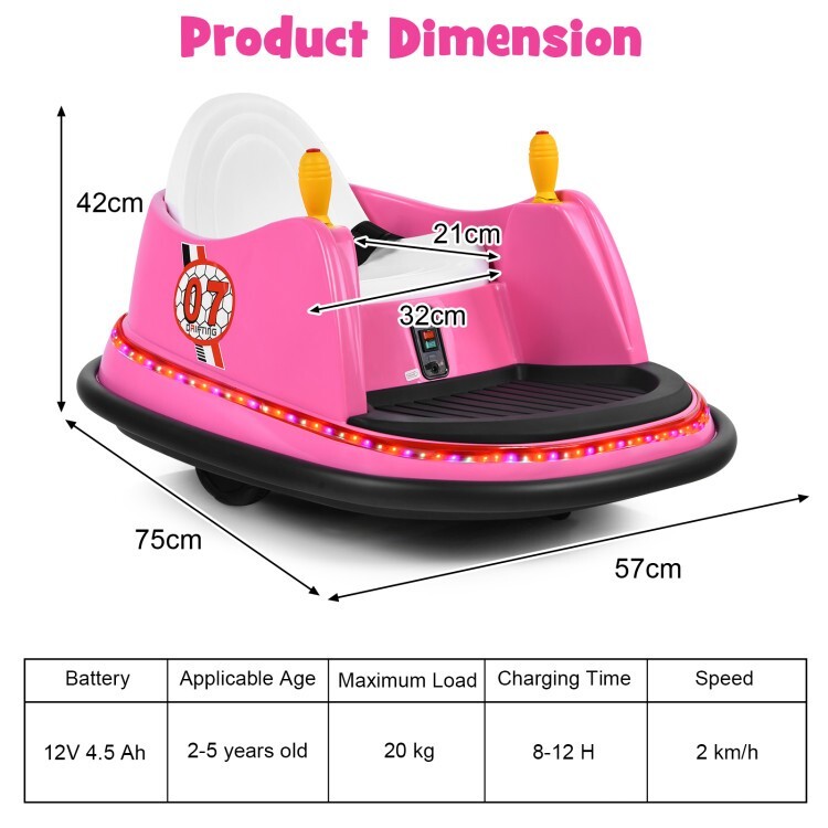12V Battery Kids Ride On Electric Bumper Car Gift Toddlers With 2 Driving Modes