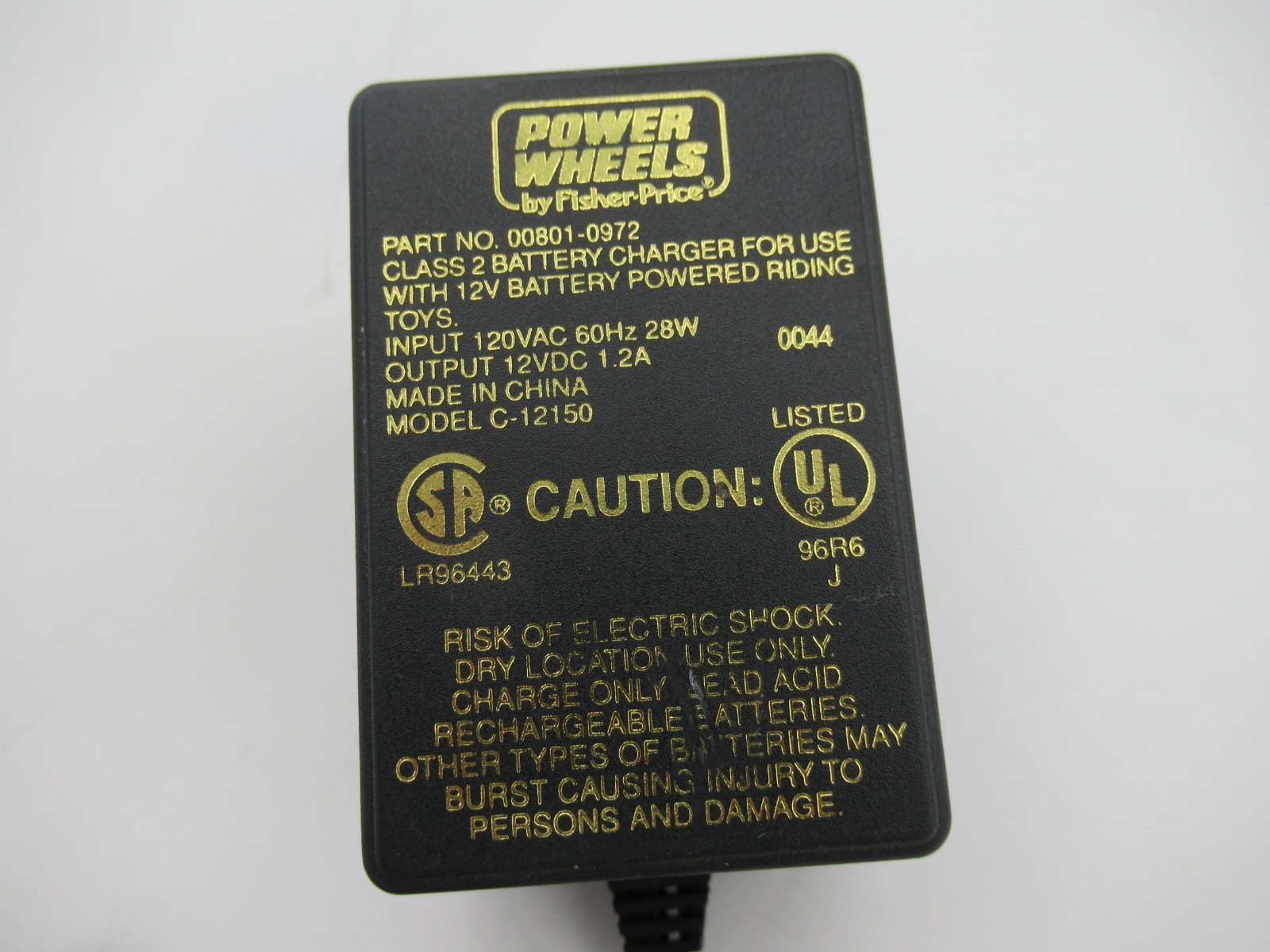 Fisher Price Power Wheels Class 2 Battery Charger 12V 00801-0972 C-12150 “Look”