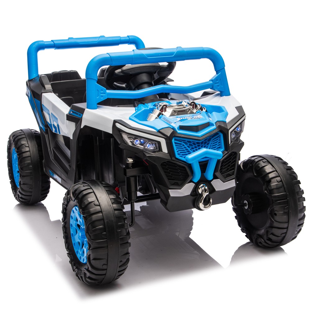 12V Kids Ride On Electric UTV, Anti-Slip Wheels w Front Shock Absorbers, Blue