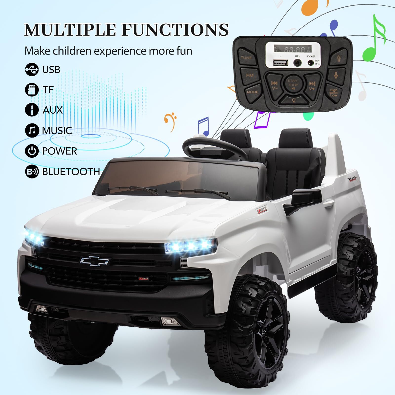 24V 2-Seater Truck Licensed Chevrolet Silverado Ride On Car Toy 3 Speeds Music