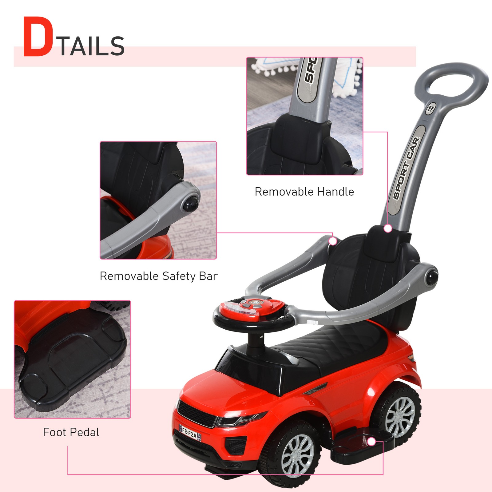 2-in-1 Toddler Push Car with Horn, Music & Lights, Ride On Toy for Ages 1-3