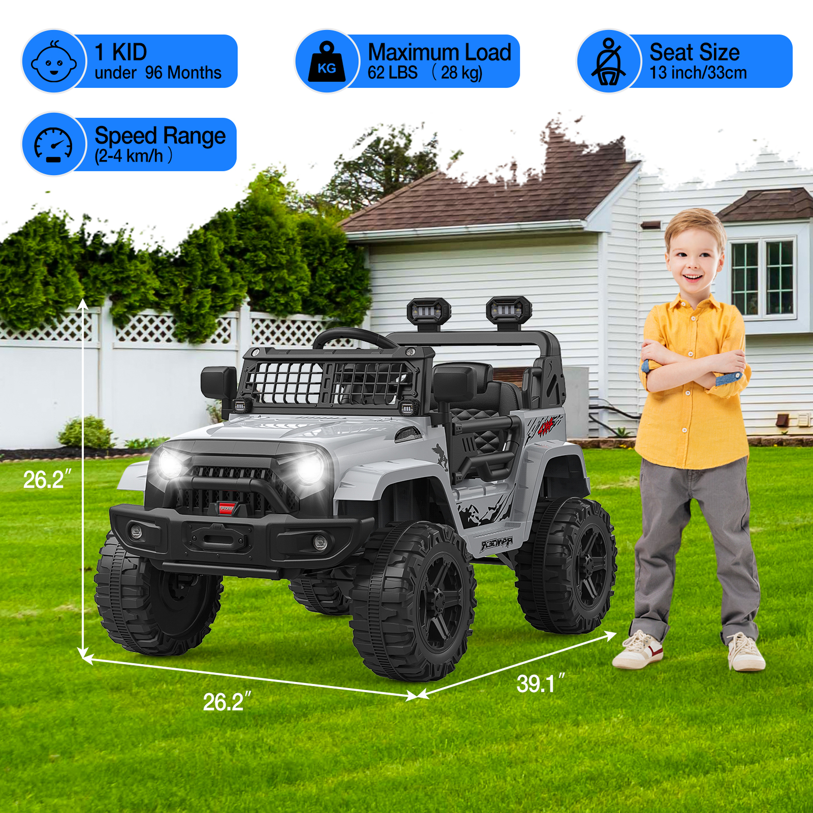 Kids Electric Ride On Truck Toys 12V Power Battery Car Grey with Remote Control