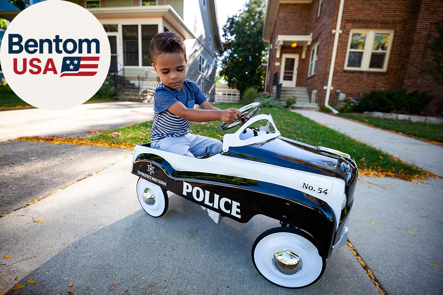 Classic Police Car Toy, Kids Police Car Ride-On, Toddler Pedal Car, Durable Stee