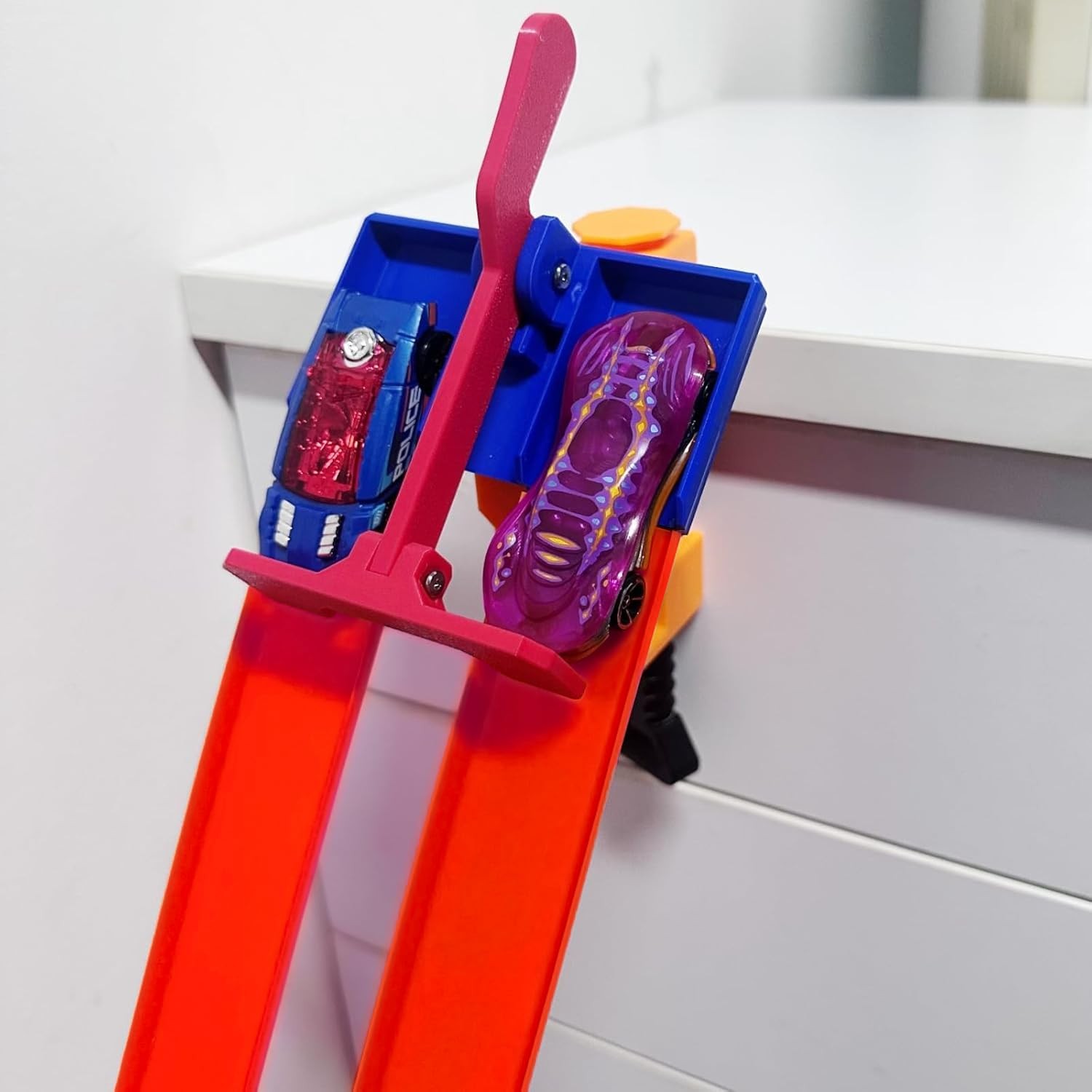 Hot Wheels Compatible 2-Lane Starter Gate with Clamp – Track Starter Combo