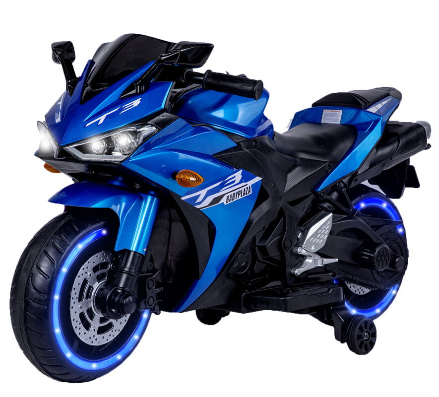 12V Kids Motorcycle Ride On Toy w/ Training Wheels 1.8~3.2 mph for kids 3-6 Blue
