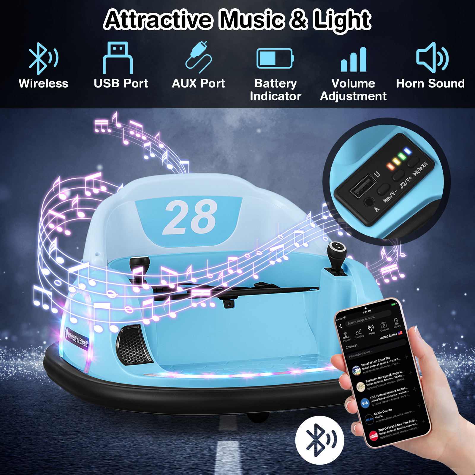 12V Electric 360° Spin Car Toy Ride on Bumper Car for Toddlers W/ Remote Control