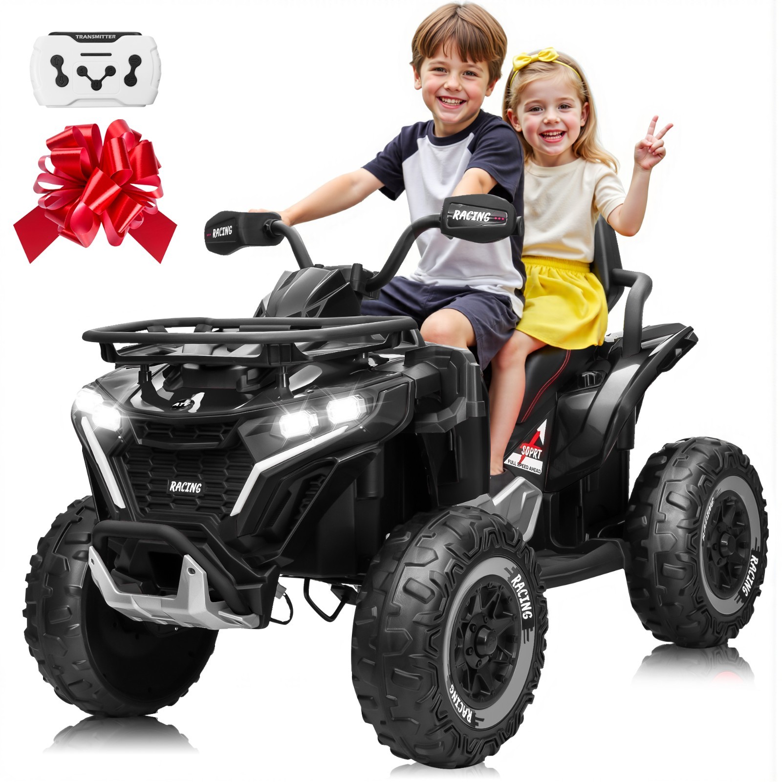 24V 4WD Kids ATV 2-Seat Ride On Car w/Remote Bluetooth USB Headlights EVA Tires
