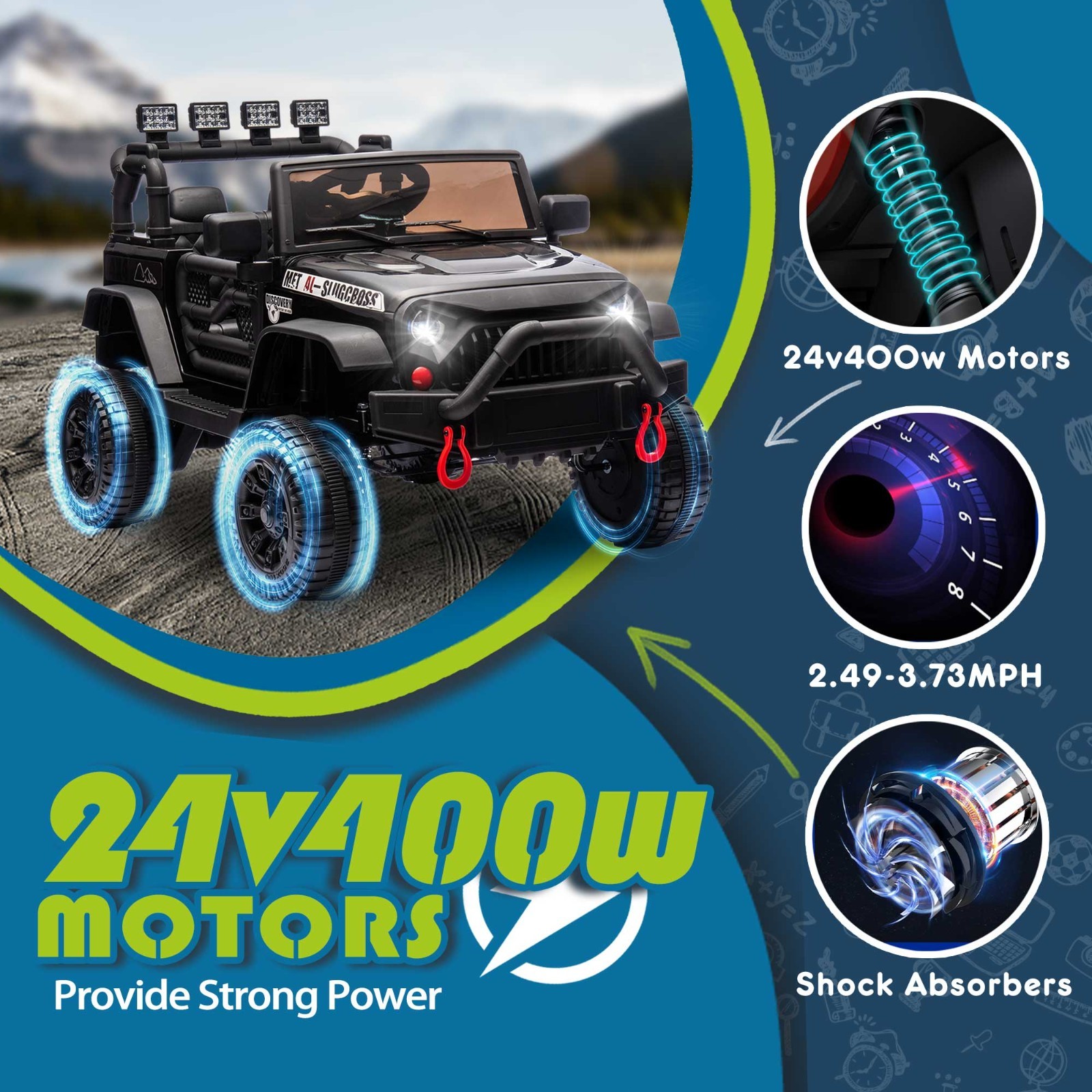 24V Kids Ride on Car Truck with Remote Control 4WD Electric Car Toys 2 Seater