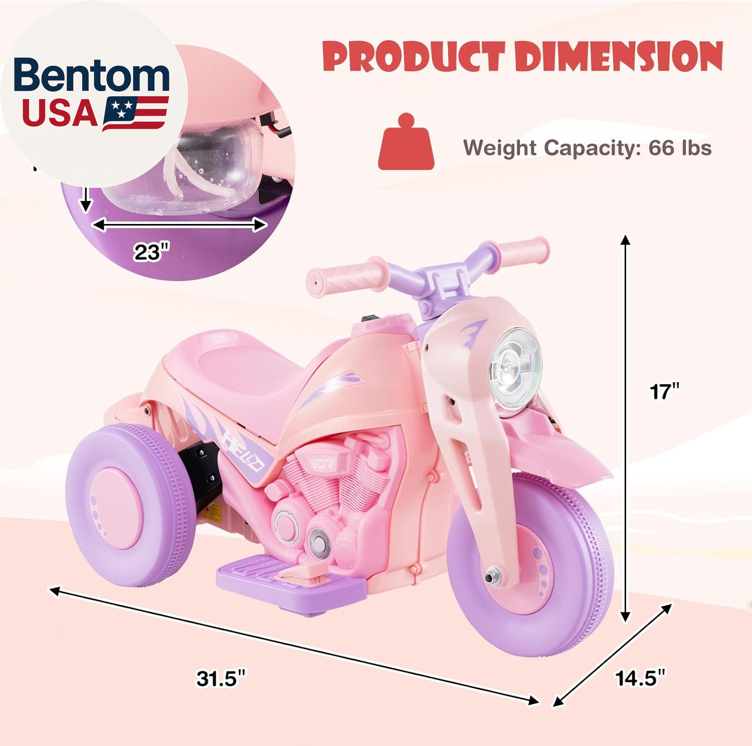 Kids Motorcycle, 6V Electric Ride on Car with Automatic Bubble Function, Foot Pe